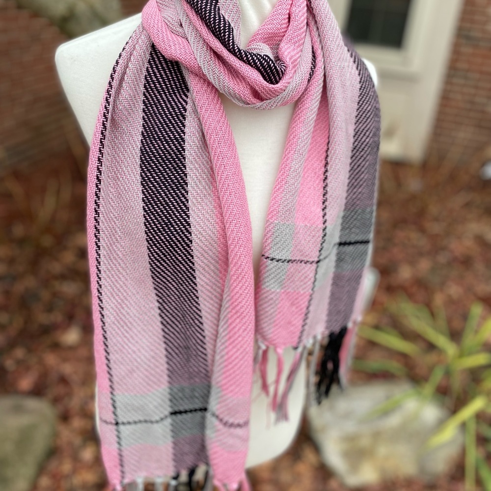 Pink plaid scarf by Rainbow Frog Textiles